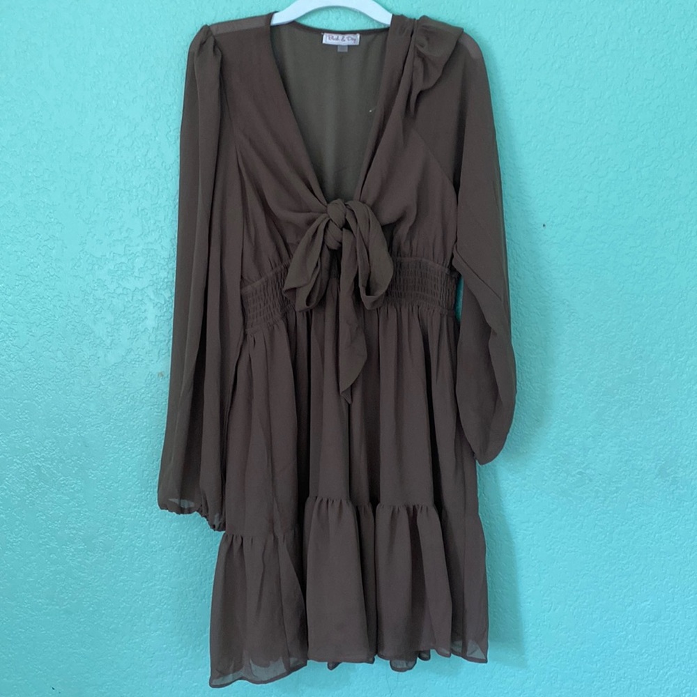 1X Brown Tie-Front Dress